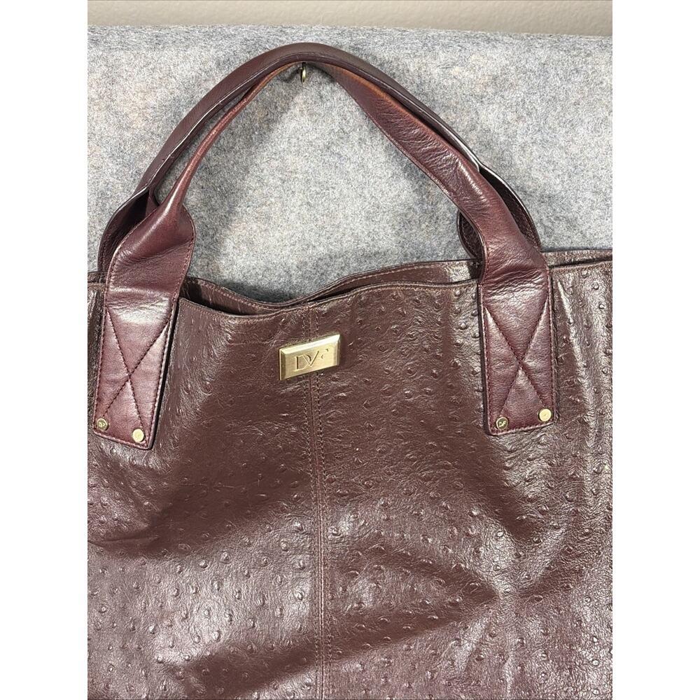 Diane von Furstenberg Addison Burgundy Ostrich Embroidered Leather Tote - Picture 3 of 13